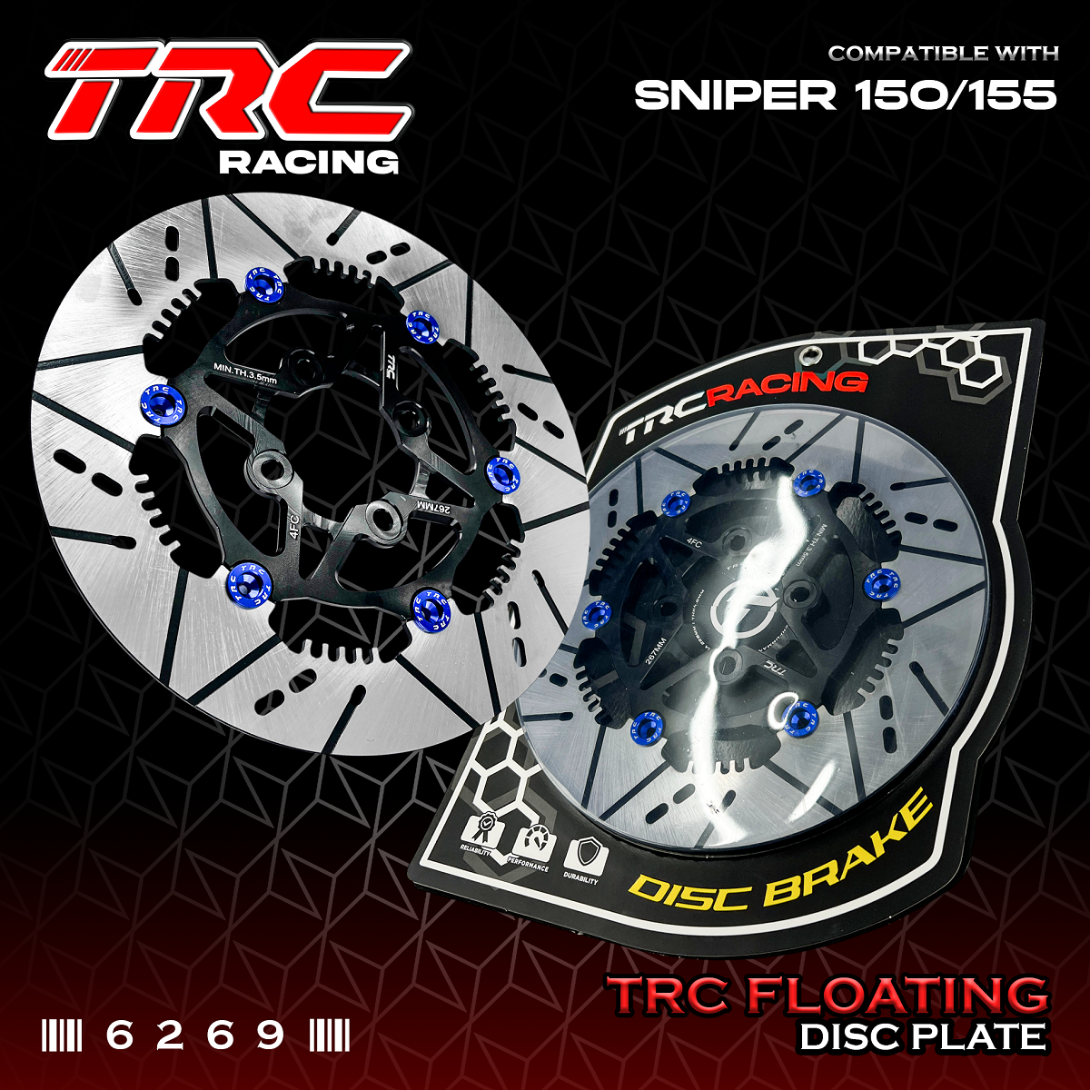 TRC CNC FLOATING FRONT DISC PLATE 4 HOLES (267MM) for SNIPER 150/155 ...