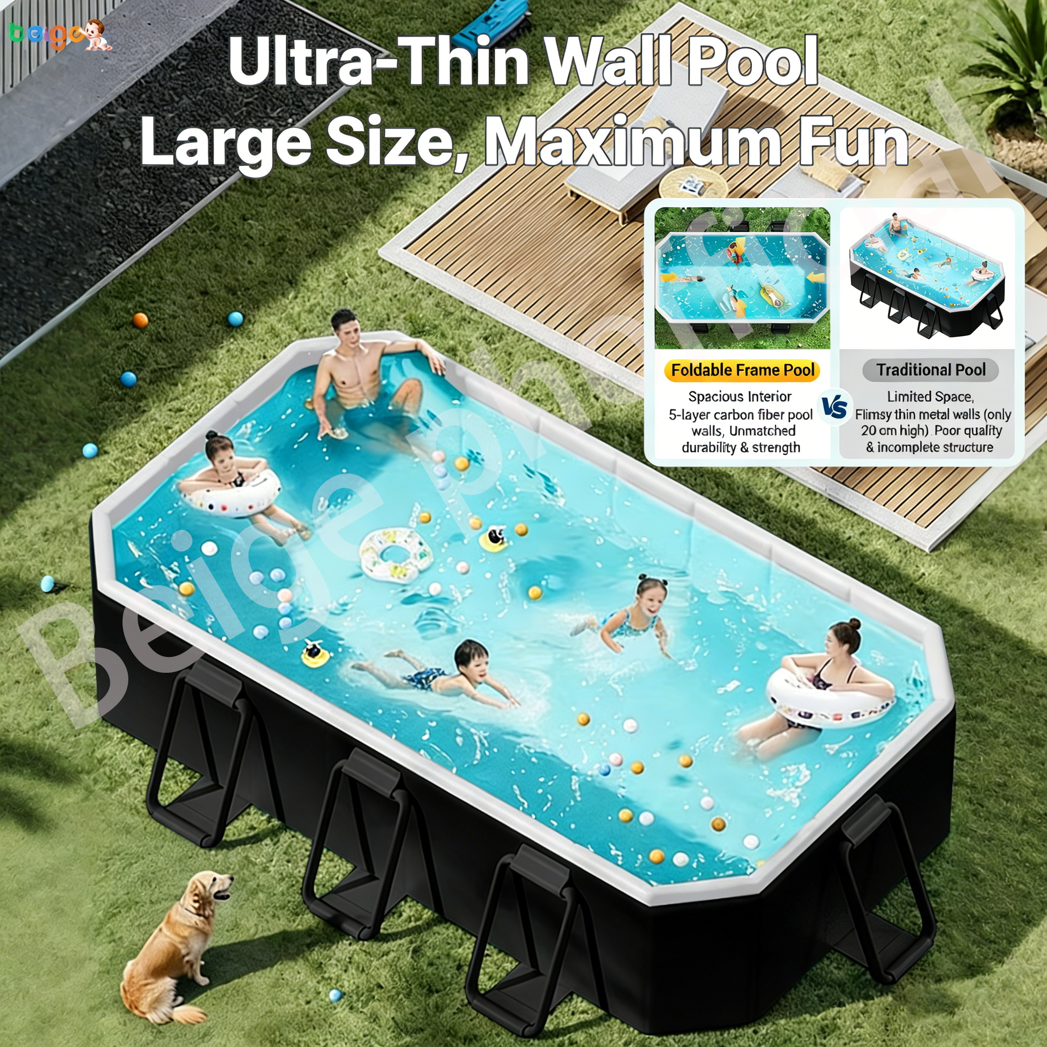 Beige Swimming Pool For Kids No inflation Required Upgraded Version ...