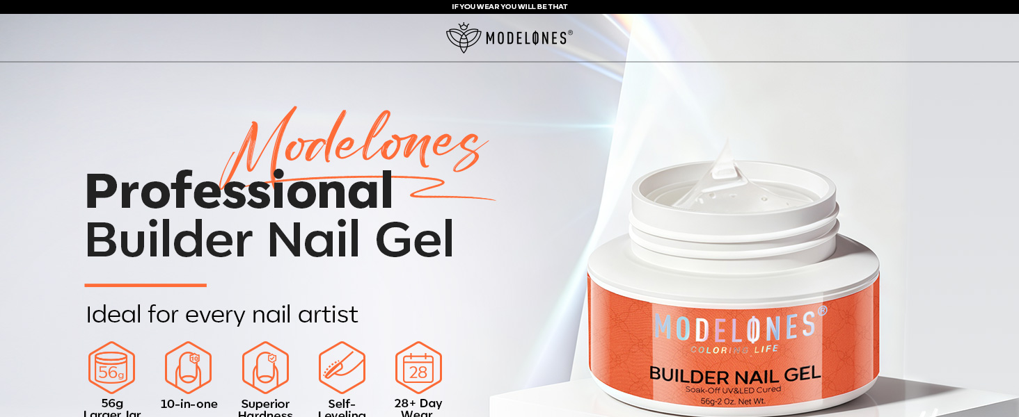 Modelones Builder Nail Gel 56g Clear Hard Gel for Nail Extension with ...