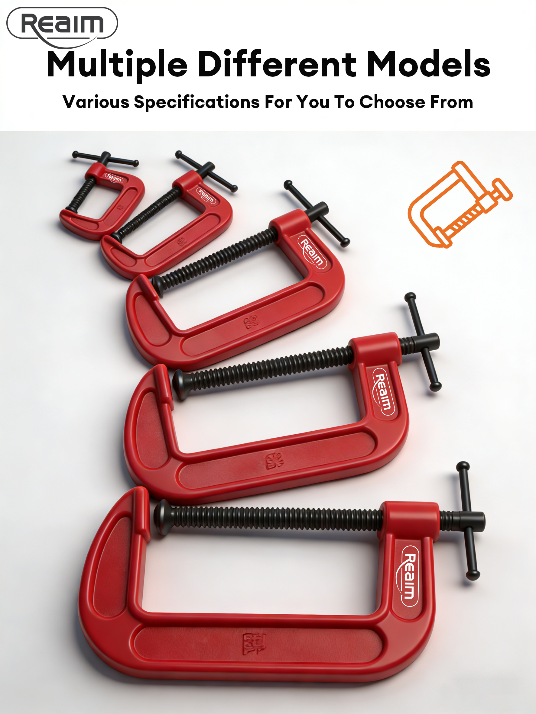 Pony 2620 2-Inch C-Clamp – 400 Lb Load Limit, 1 Inch Throat Depth, Orange Powder-Coated Casting, Zinc-Plated Screw, Economy Clamp For Woodworking & DIY
