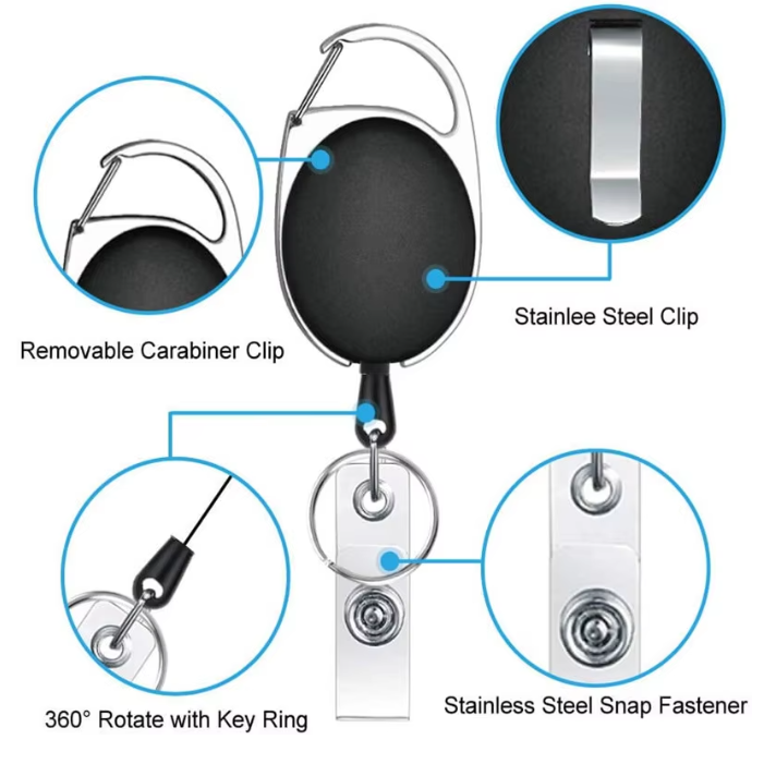 Oval Retractable Metal Key Chain and ID Holder offering easy access to ...