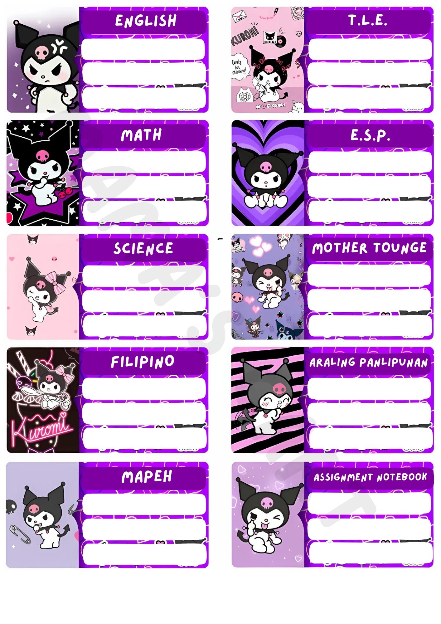 SUBJECT LABEL STICKER SET FOR NOTEBOOKS – VIVID COLOR AND GLOSSY ...
