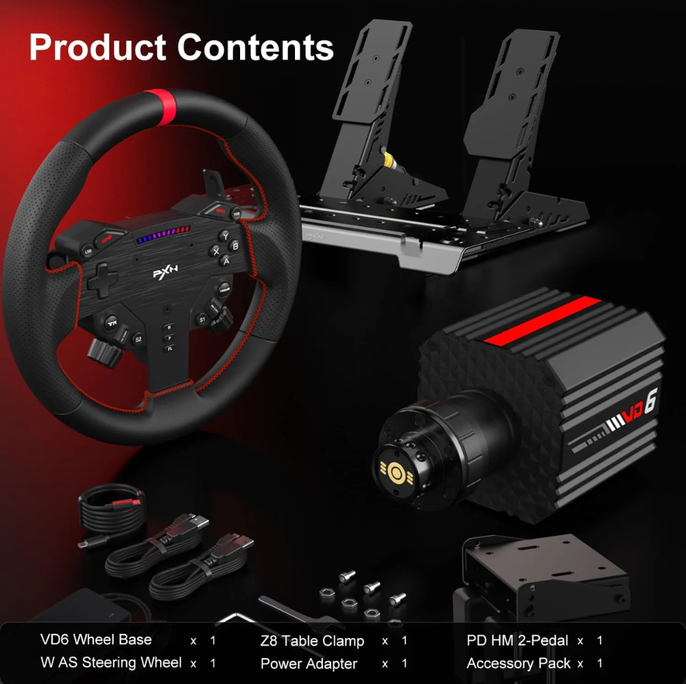 PXN VD6 & VD4 Direct Drive Sim Racing Wheel Bundle, High-Torque Servo ...