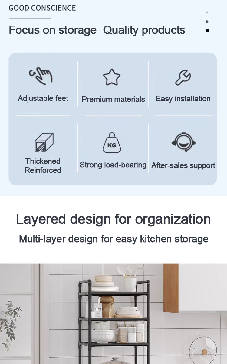 Kitchen Storage Rack Pantry Open Shelf Anti-Fall Rail Easy Assemble ...