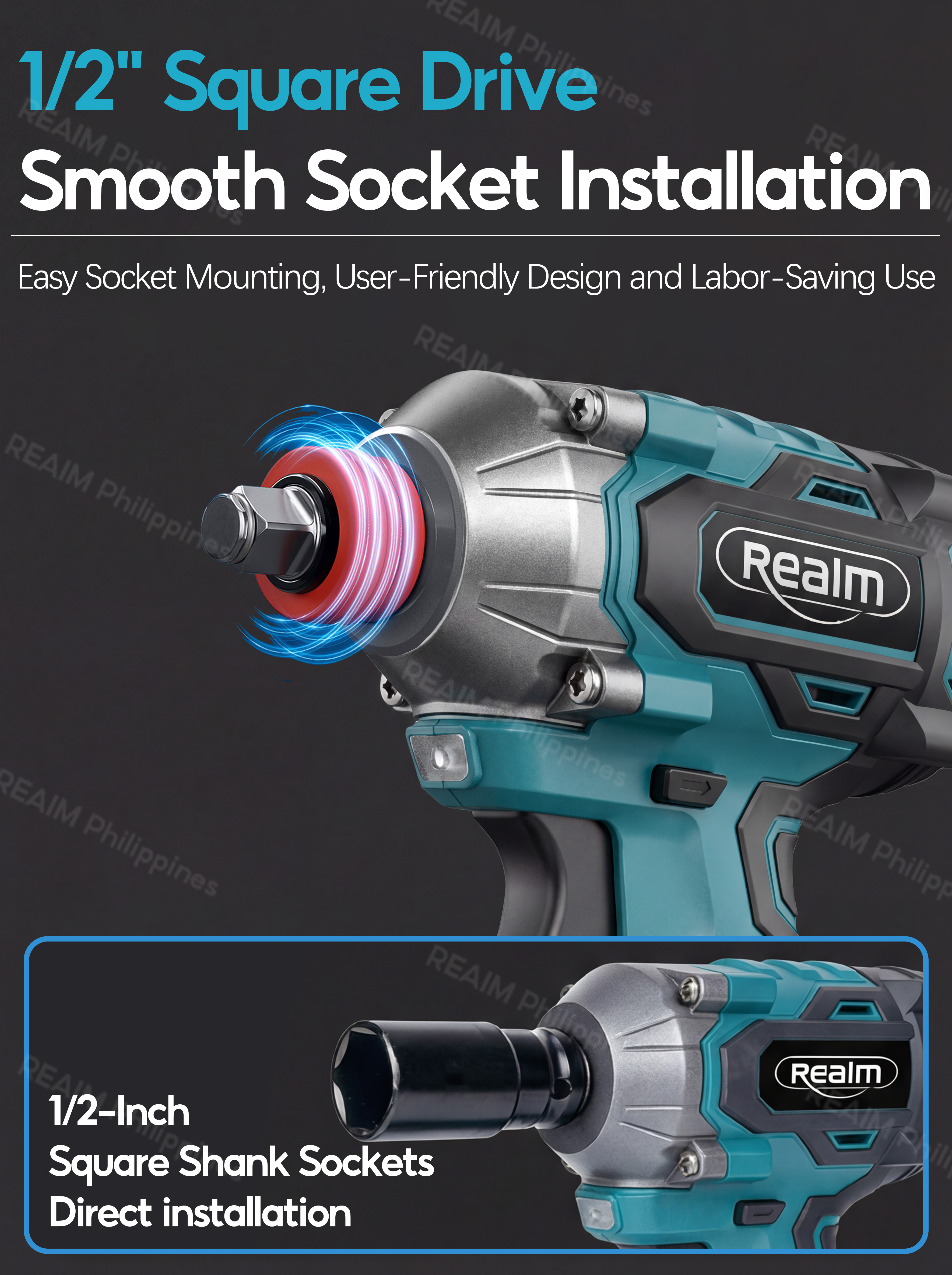 REAIM Impact Wrench Heavy Duty Cordless Brushless 1200N.M/800N.M ...