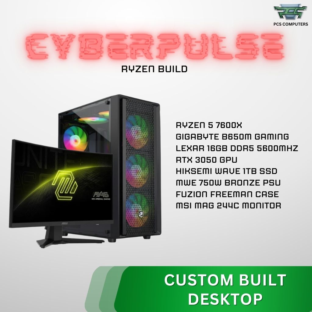 CyberPulse Custom Gaming PC Set | Ryzen 5 7600X | RTX 3050 6GB | 16GB ...