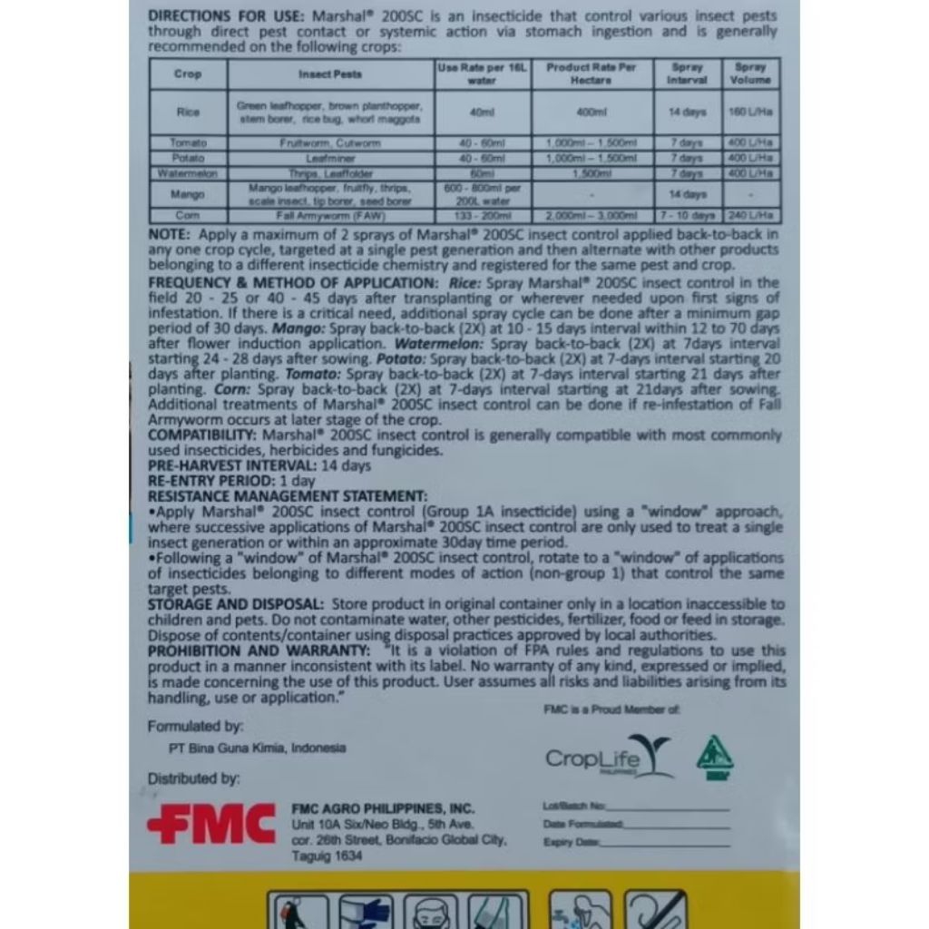 Marshal 200 SC ( 1Liter / 500ml ) Insecticide | Shopee Philippines
