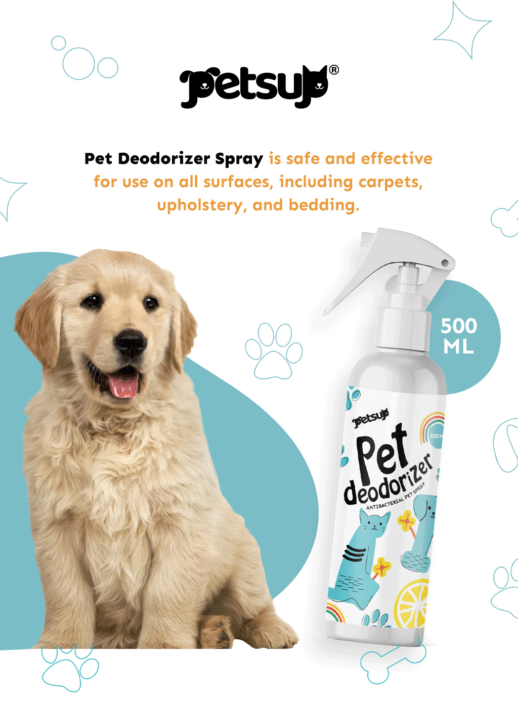 Petsup Pet Deodorizer Spray 500ml Odor Eliminator Alcohol Free Plant ...