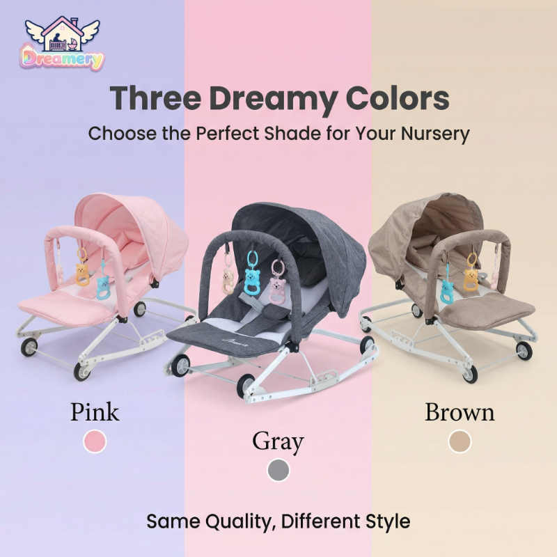 Baby Rocking Chair with Canopy Wheels Foldable Infant Rocker Seat ...