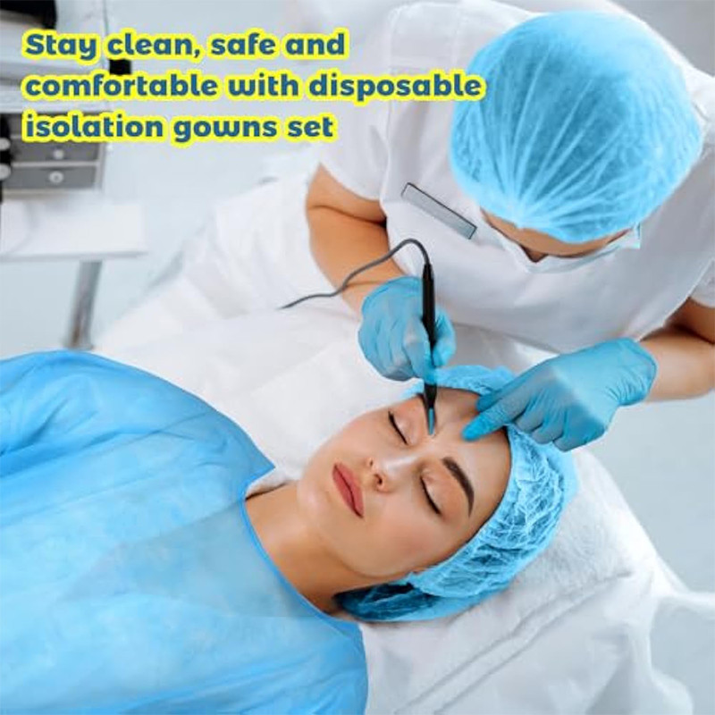 10/50PCS Isolation Gown Suit Blue WaterProof Disposable PPE Non Woven ...