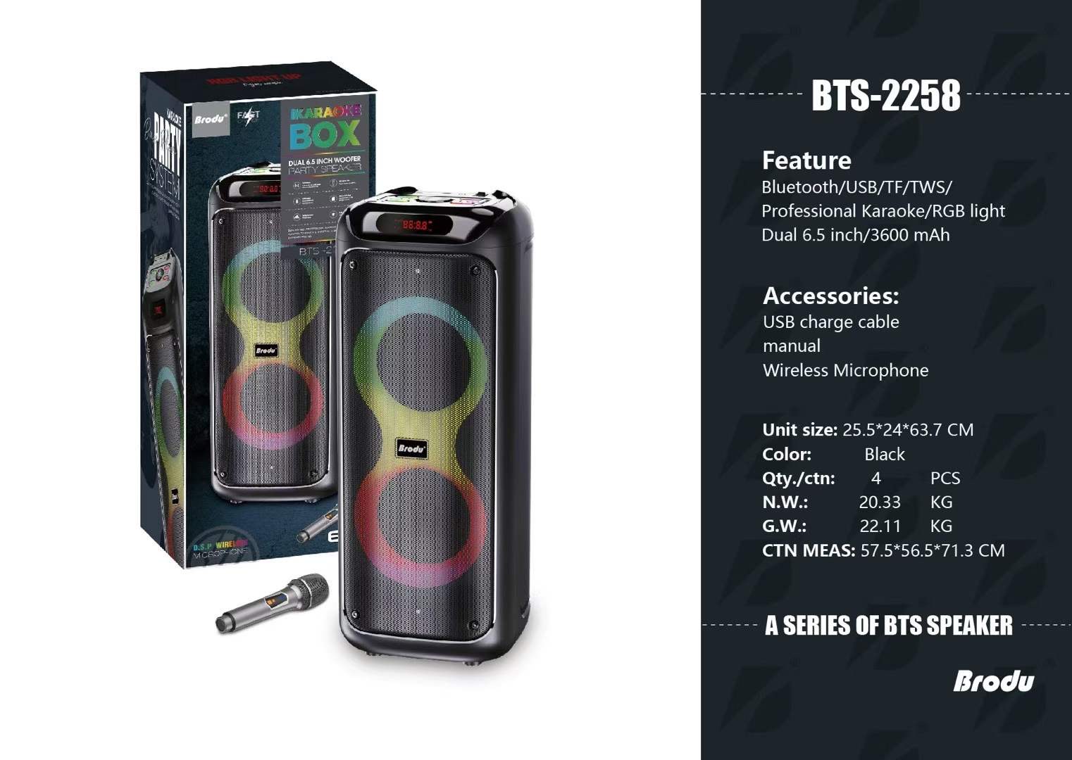 Brodu BTS-2258 Outdoor Boombox Portability Wireless Speakers With Magic ...