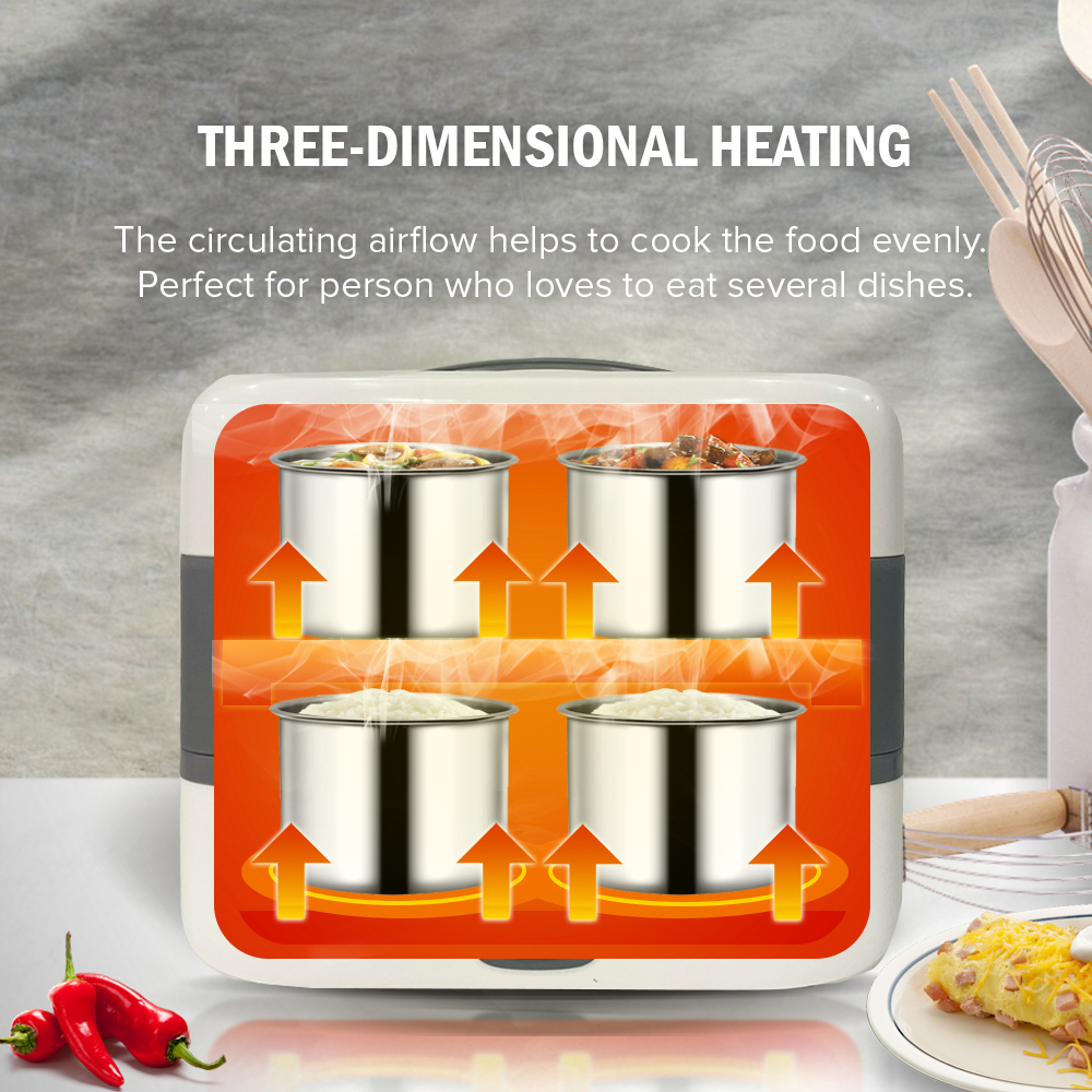 Hug Portable Electric Lunch Box Heating Double Layer Stainless Cooking ...