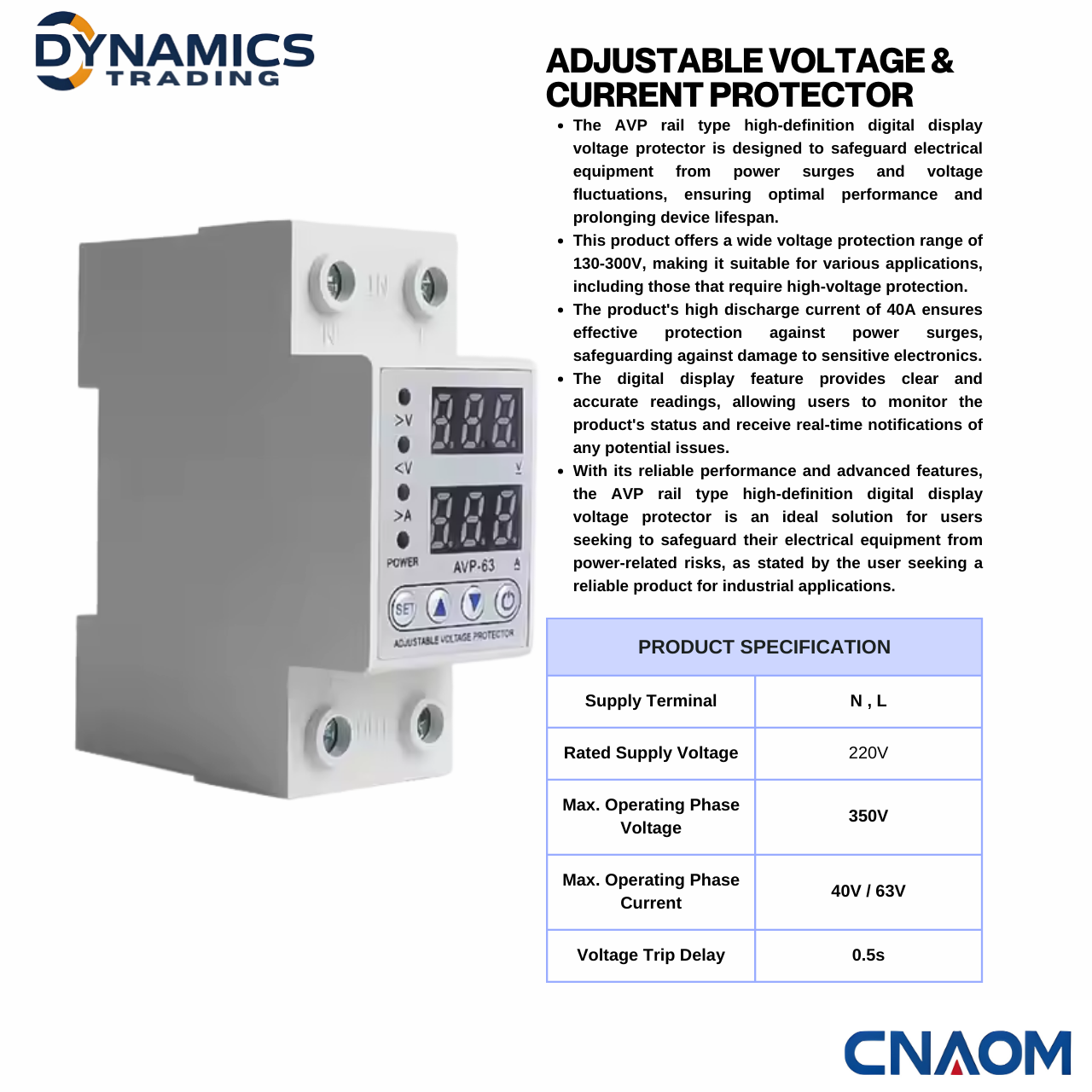 Digital Voltage & Current Protector 40A 63A – Over Under Voltage ...