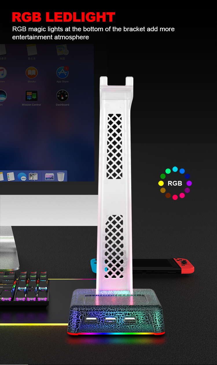 Inplay HS RGB Headpset Stand With USB Hub 3 USB Ports RGB Headset Stand ...