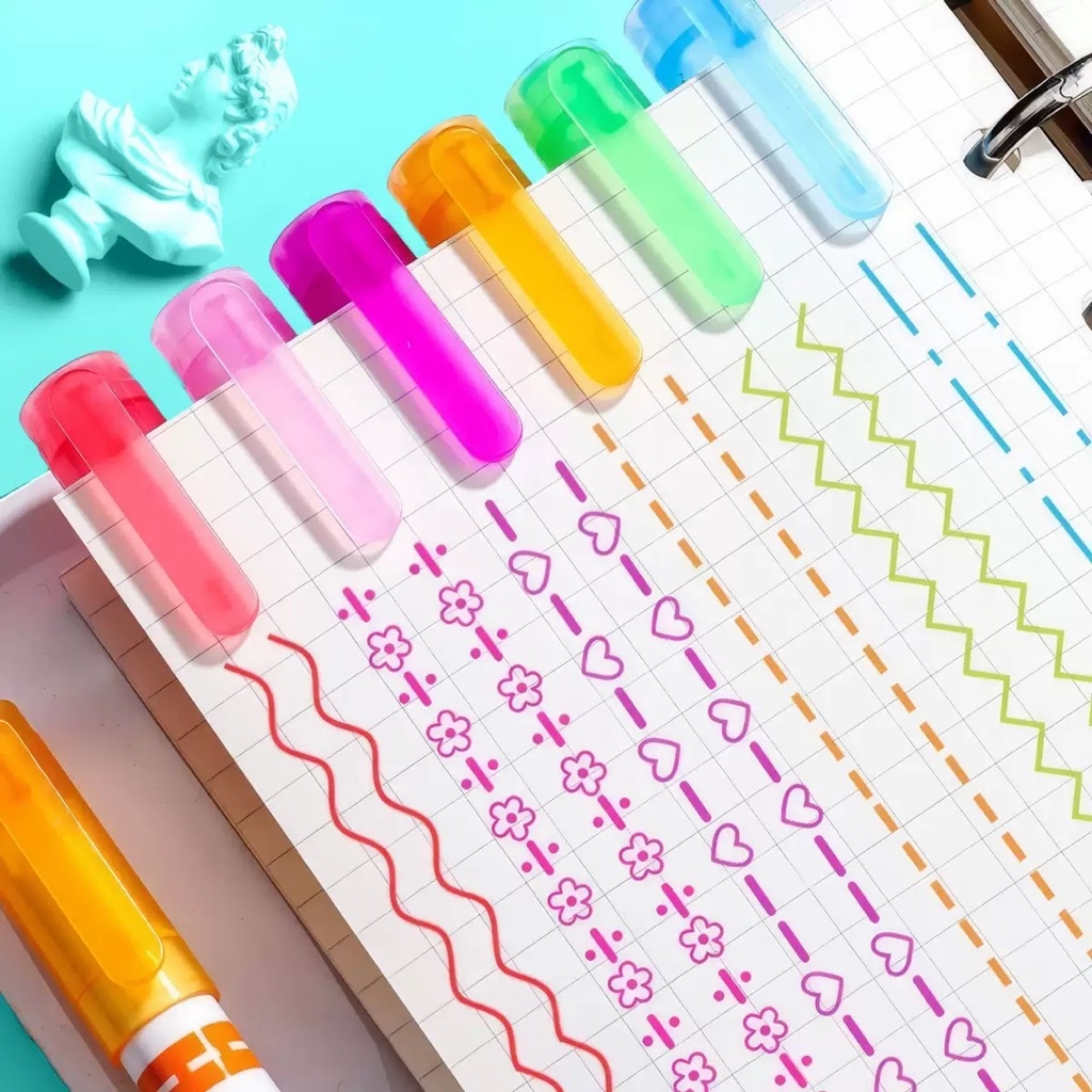 HS. 6pcs/set Linear Curve Highlighter Color Pen Roller Tip Curve Liner ...