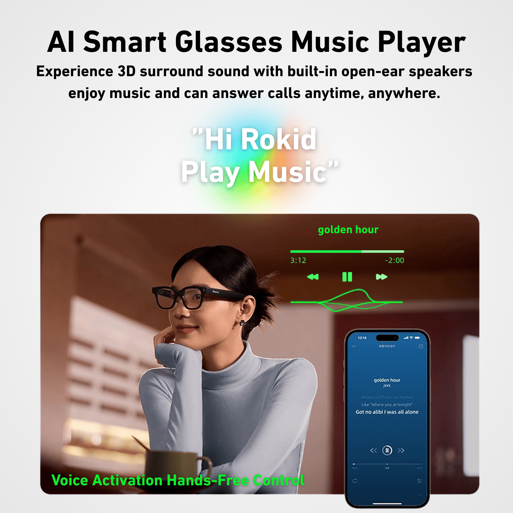 Rokid AI Glasses Dual Micro-LED Display • 12MP Camera • Real-Time ...