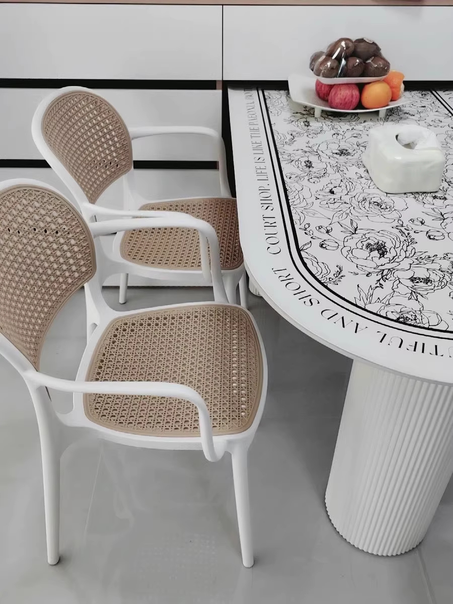 Stackable Plastic Rattan Chair Breathable Home Dining Chair Armrest ...