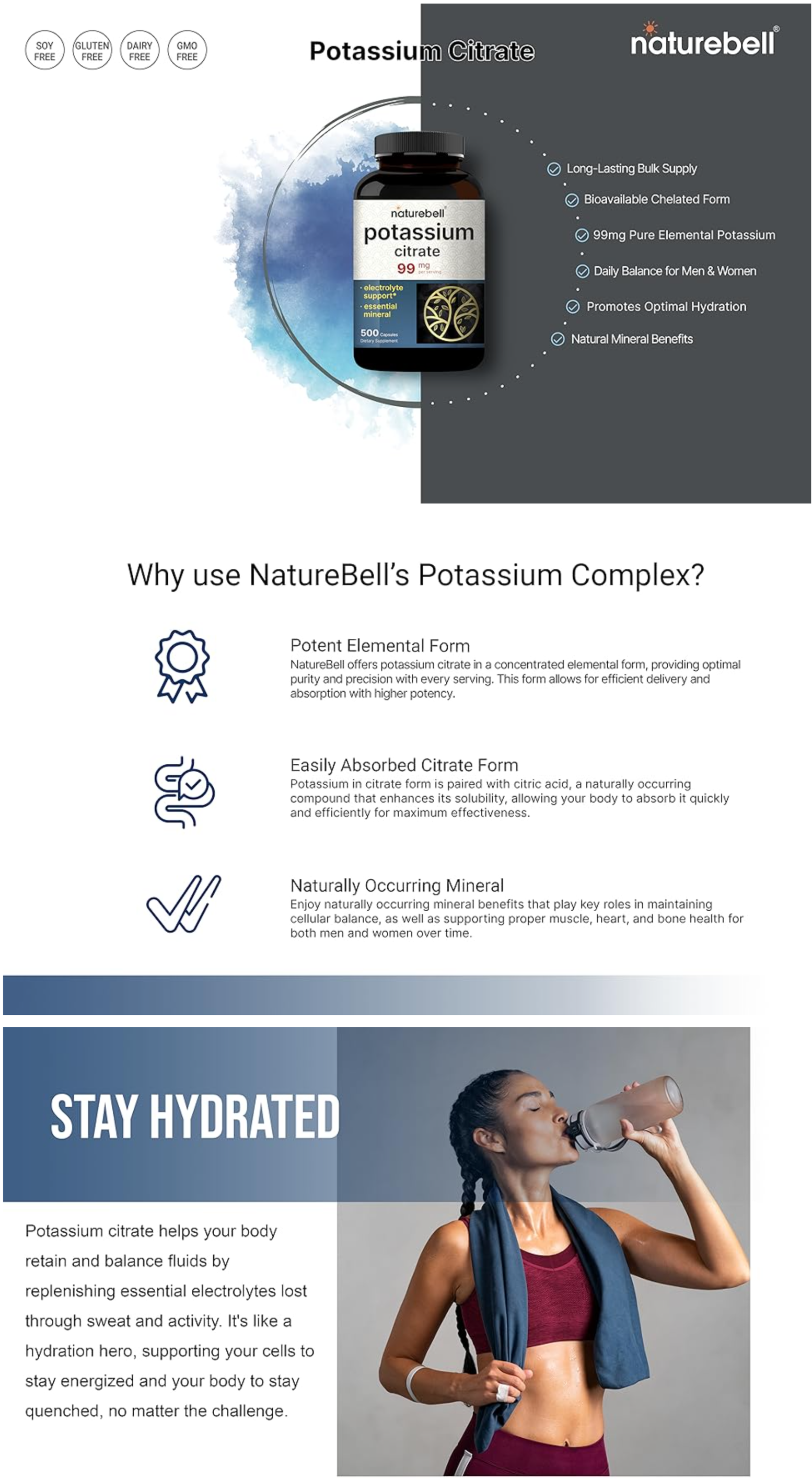 NEW Real Potassium Citrate 500 Caps Enhanced Absorption Chelated Form ...