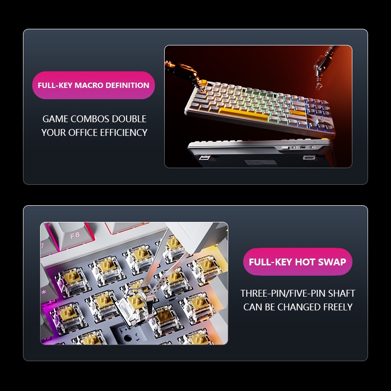 Zeus x Inphic Mechanical Keyboard 87 Key RGB Tri-Mode Wired Bluetooth 2 ...