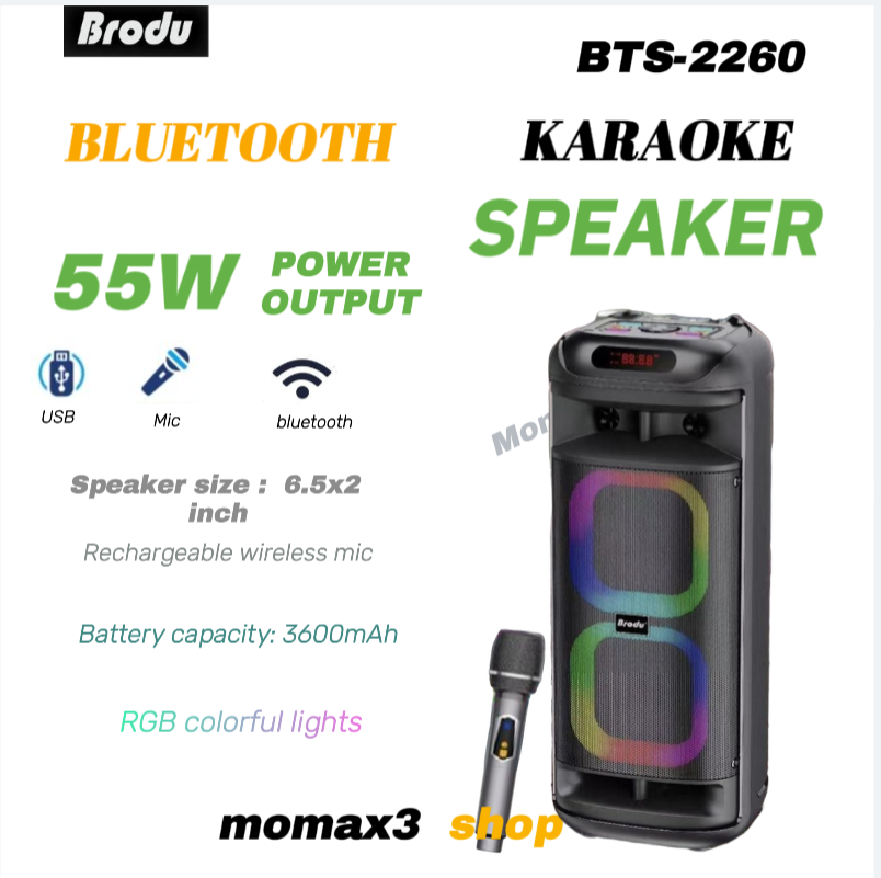 Brodu BTS-2260 outdoor Karaoke sound system Bluetooth Speakers with 1 ...