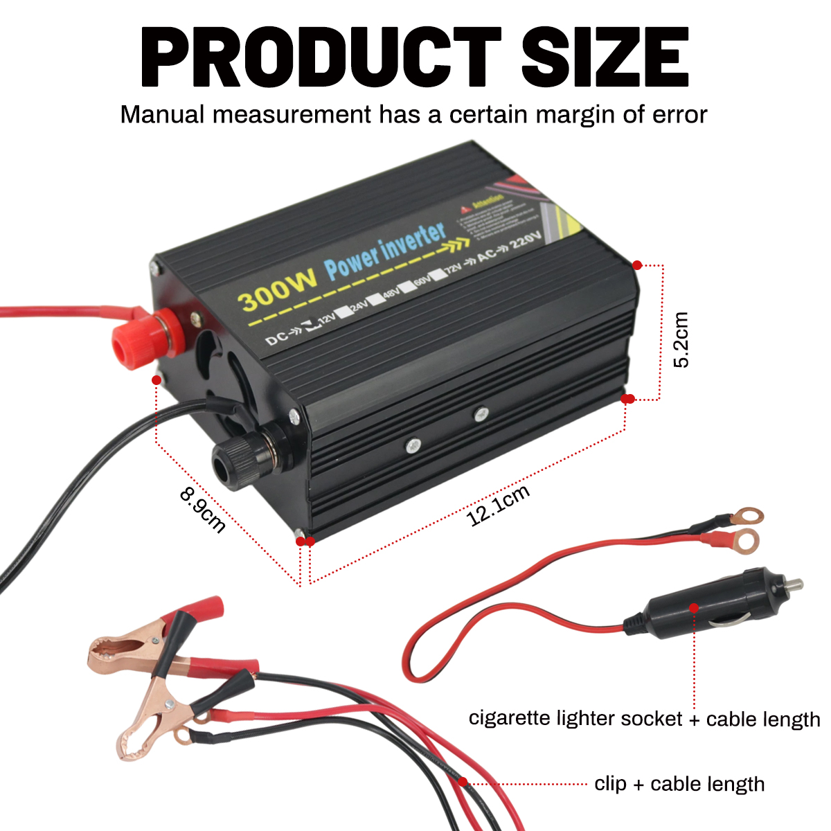 300W Car Power Inverter Solar Converter Pure Sine Wave DC 12V to AC ...