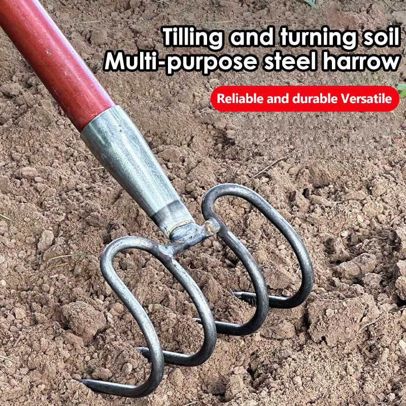 Steel Rake Gardening Tool Weeding Uprooting Tool 4 Teeth Steel Forged ...
