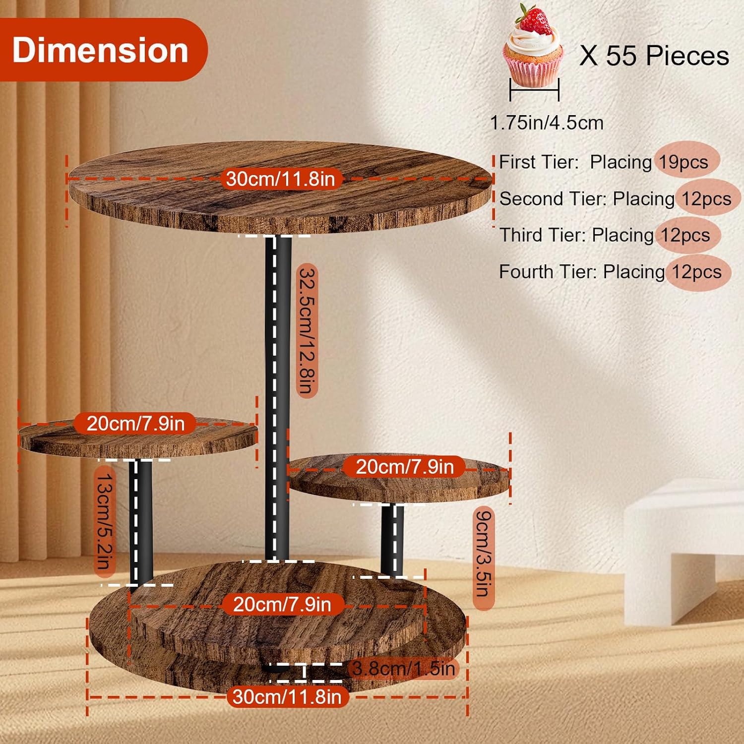 4 Tier Dessert Display Rack thicken wooden with rotating bottom food ...