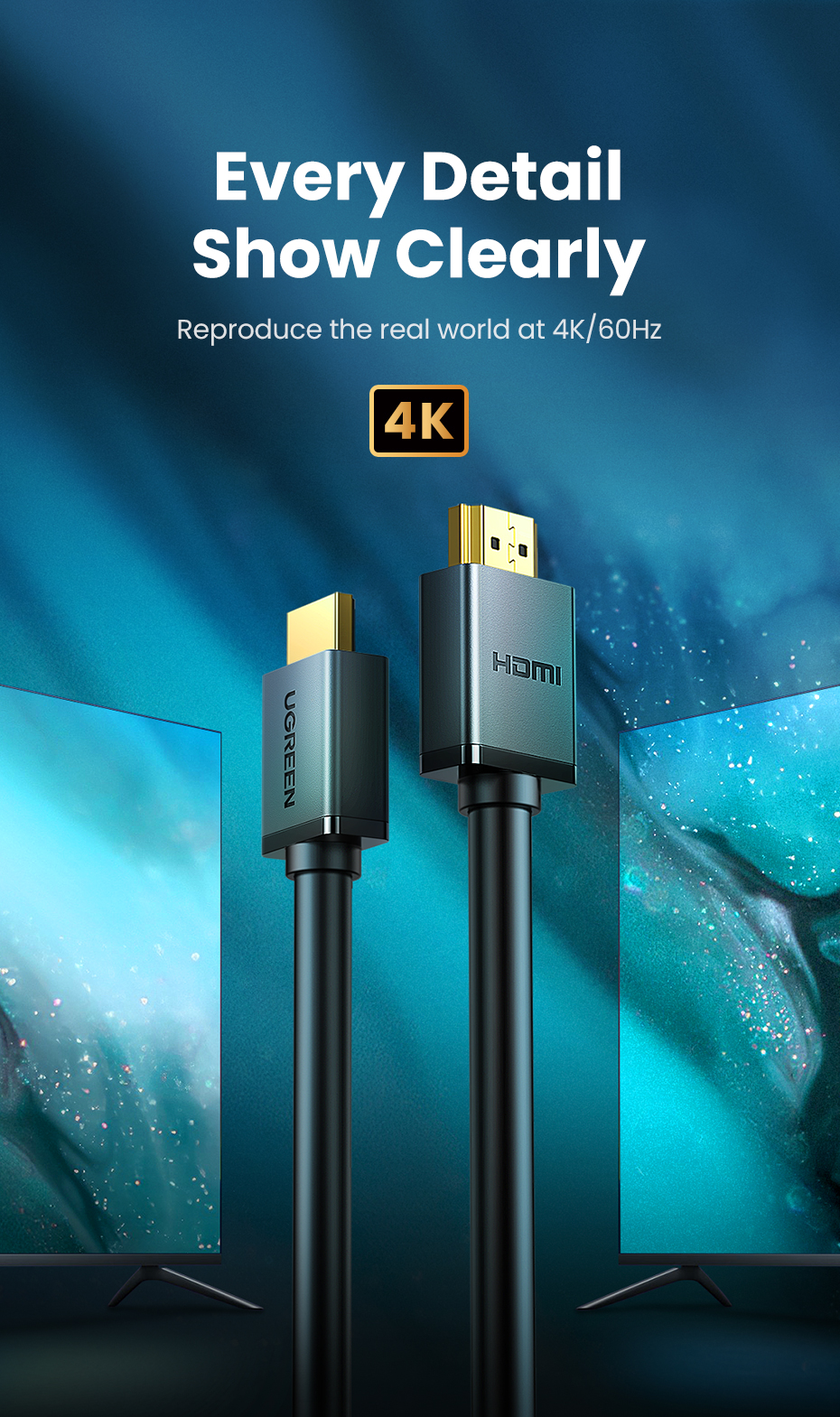 UGREEN HDMI 5M/10M/15M/20M 2.0 Male to Male Cable, 4K at 60Hz/30Hz, ARC ...