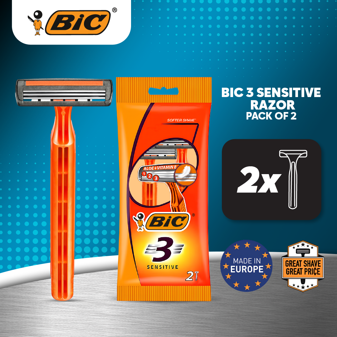 BIC 3 Sensitive 3-Blade Disposable Men's Razors - Pack of 2 | Shopee ...