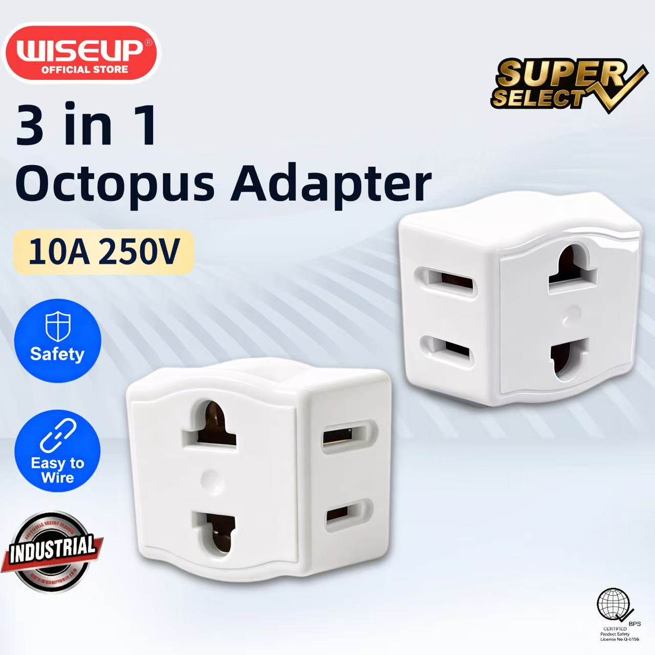 Wiseup Octopus Adapter 10A 250V Safety with 3 Ports for Convenience ...