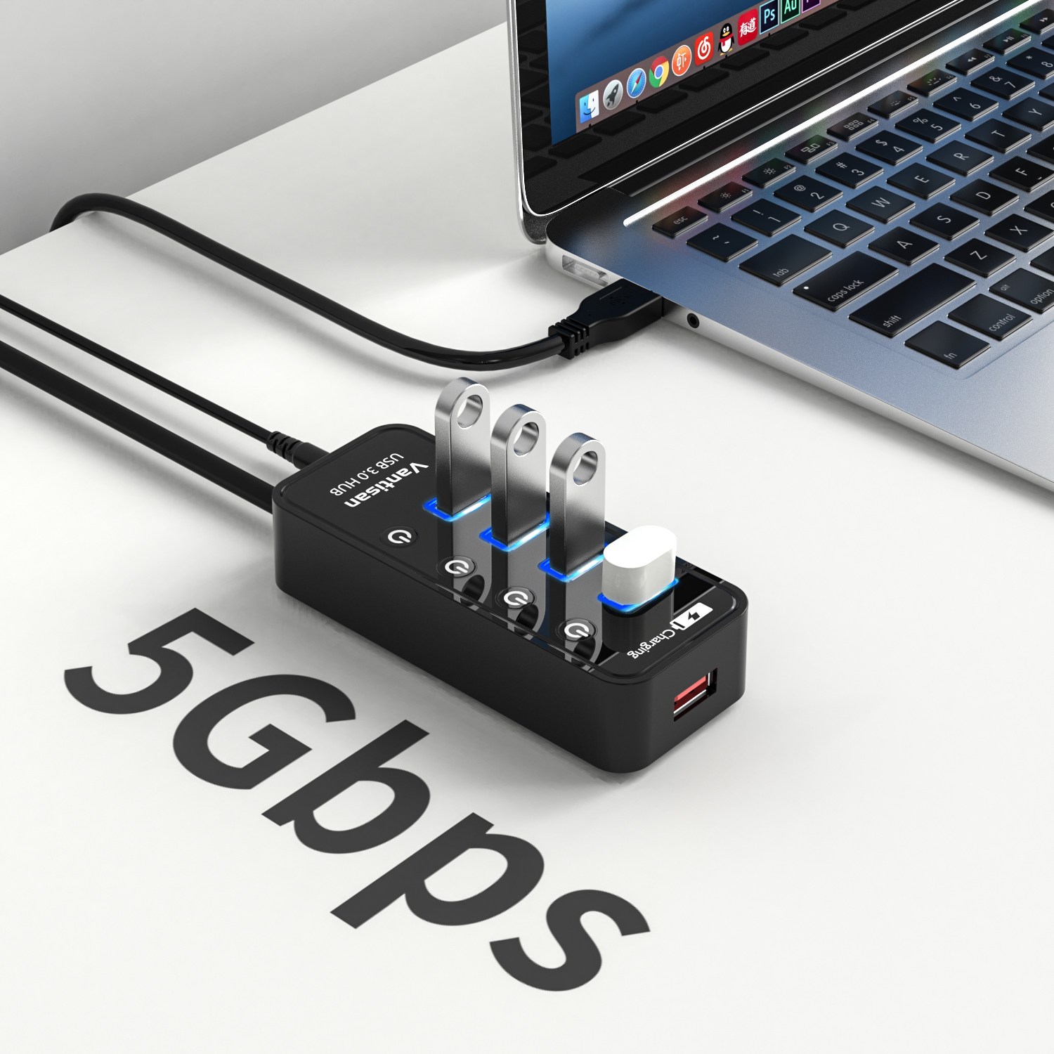Powered USB 3.0 Hub for Laptop, USB Port Extension USB Hub Splitter ...