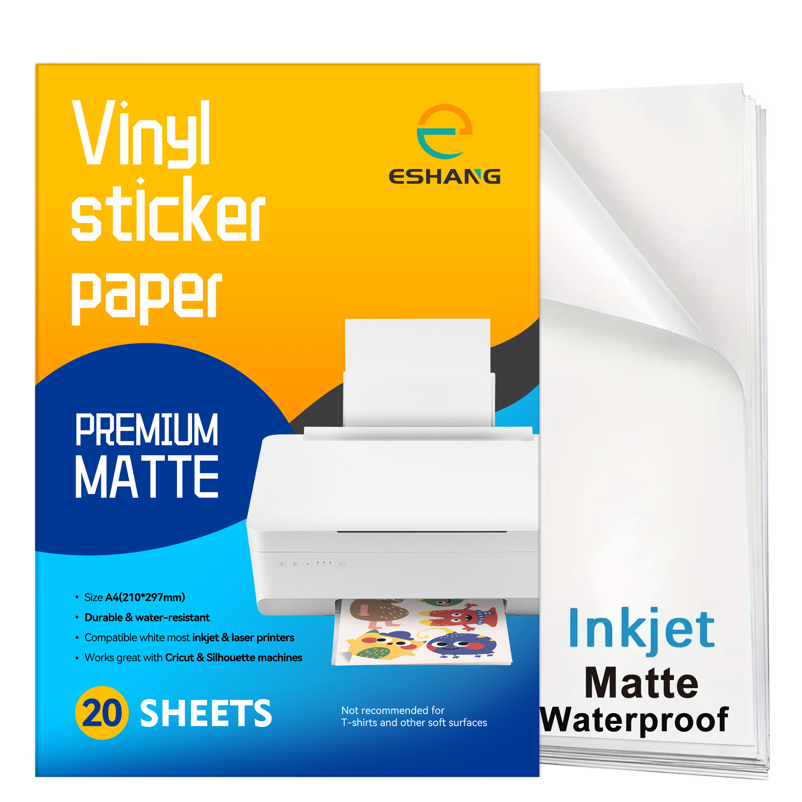 A4 Size 20 Sheet White Matte Printable Vinyl Sticker Paper for Inkjet