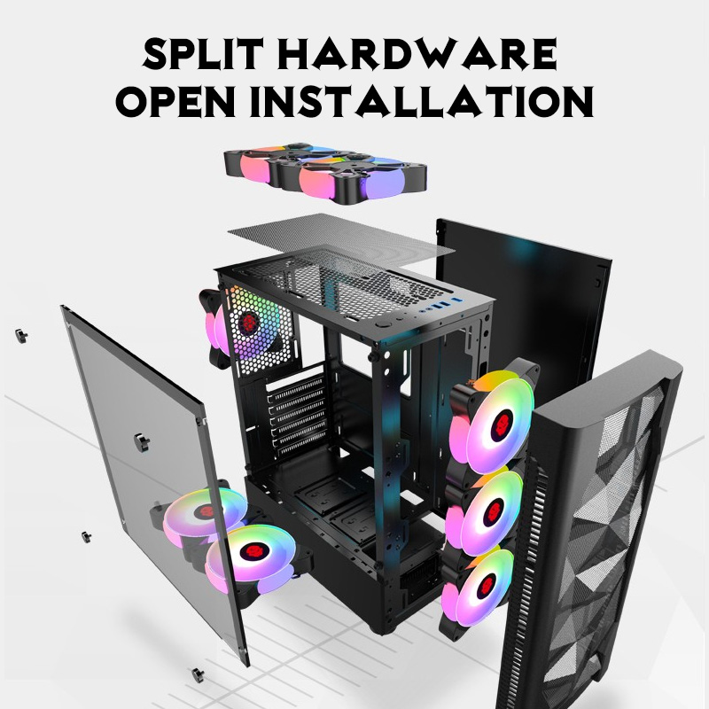 EXPOSE T8 Gaming PC Case Mid-Tower ATX Steel Tempered Glass High ...