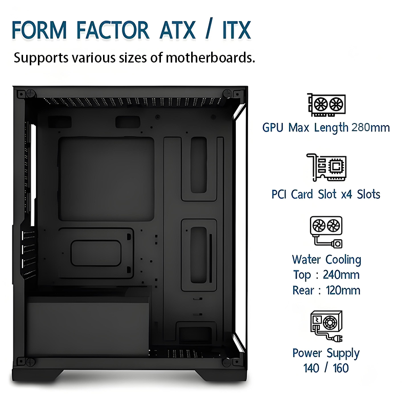 EXPOSE T8 Computer Case Mid Tower ATX Gaming PC High Airflow Tempered ...