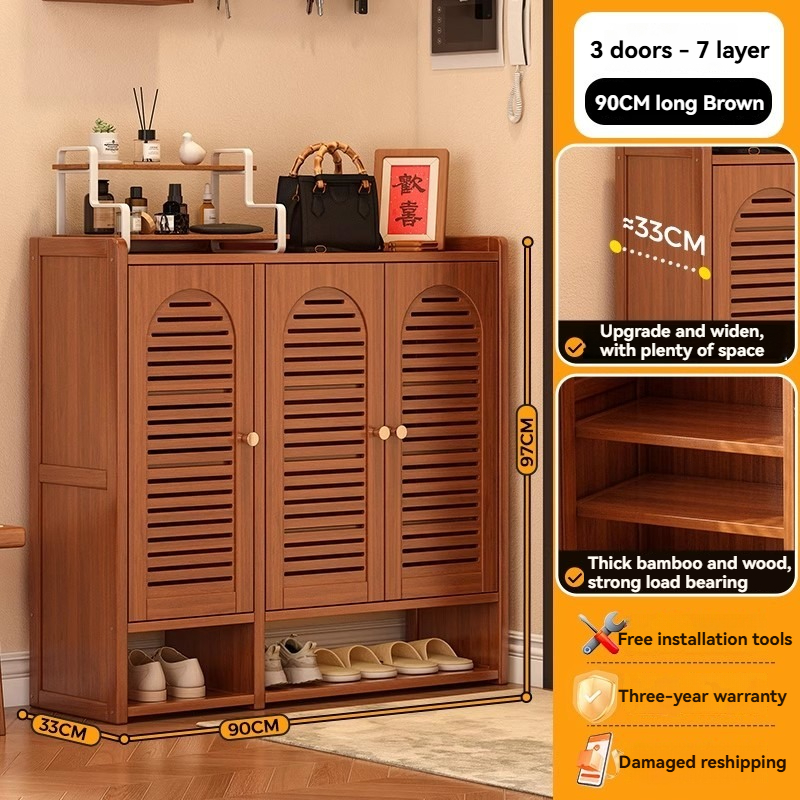 Wooden Console Shutters Shoe Cabinet Bamboo Storage Shelf Organize Shoe ...