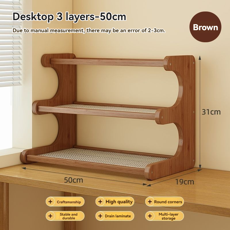 Multi-layer Wooden Desk Stand Rack Shelf Organizer Assemble Rattan ...