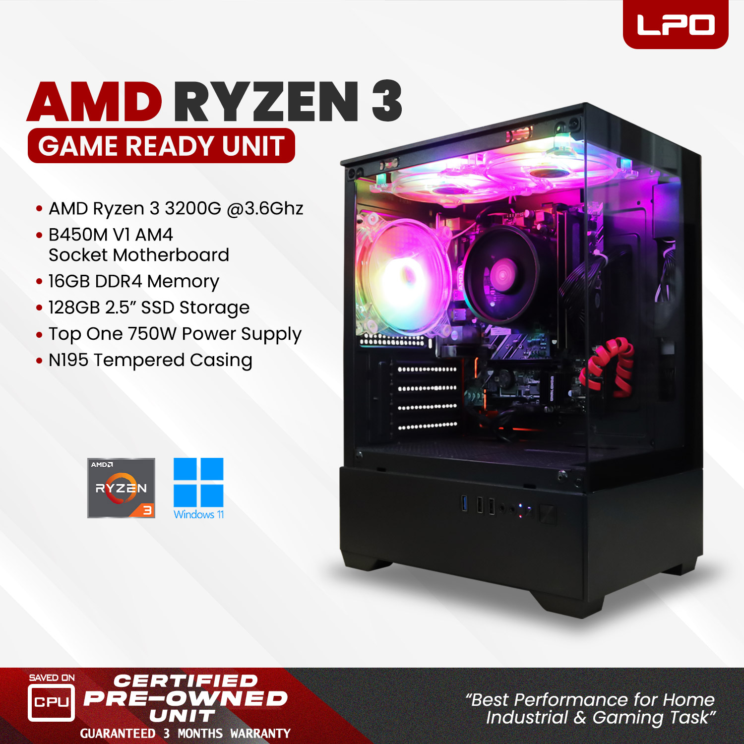 LPO Gaming Unit AMD Ryzen 5 4600G 3.7Ghz A520-A Pro AM4 Socket DK361 ...