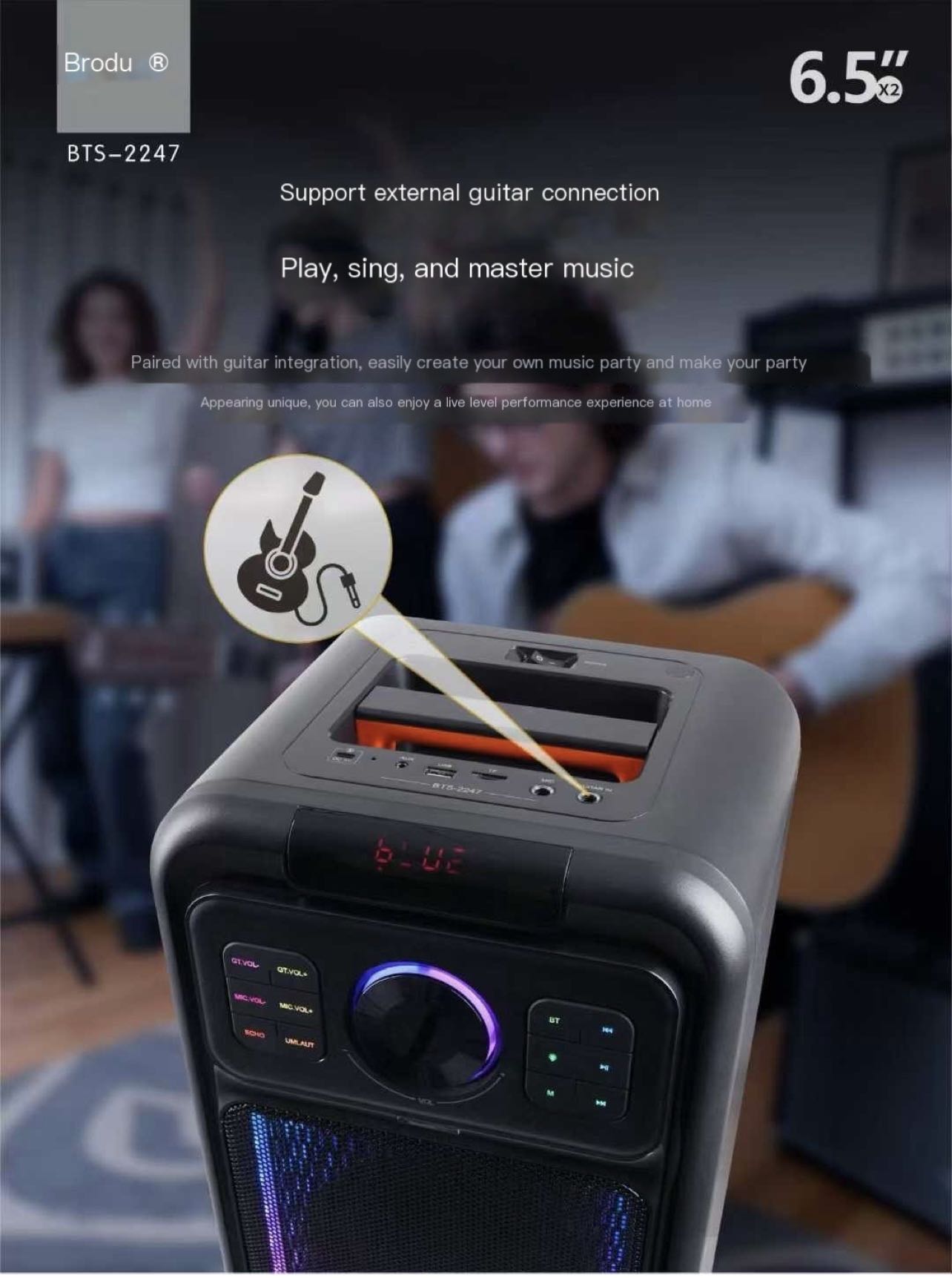 BRODU BTS-2247 110W Portable Bluetooth Karaoke Speaker System with ...