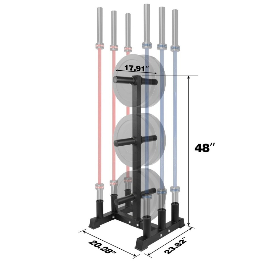 Olympic Plate Tree with Barbell Holder, 2inch 50mm Steel Olympic Plate ...