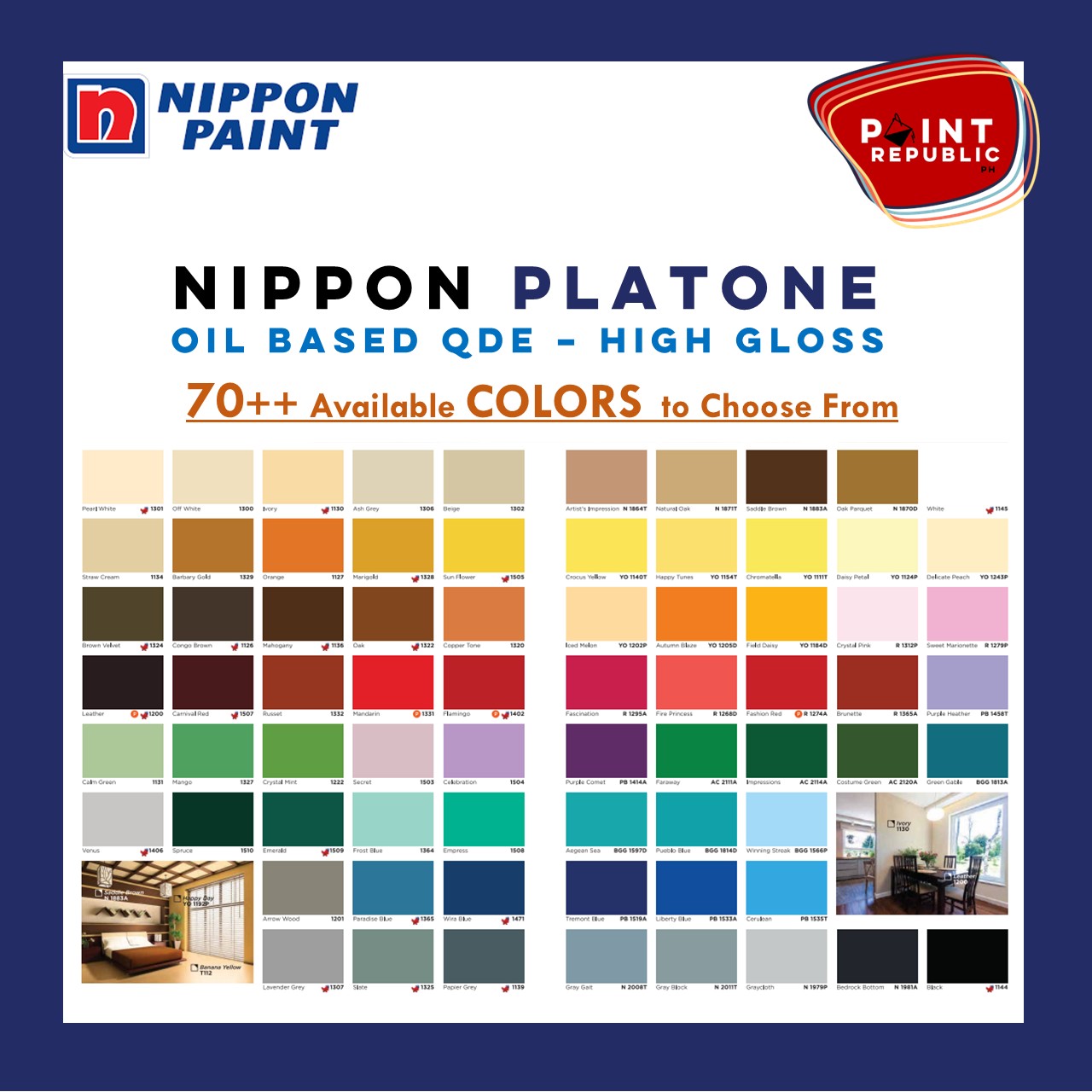Nippon Paint PLATONE Oil Based QDE - High Gloss for WOOD and METAL (1L ...