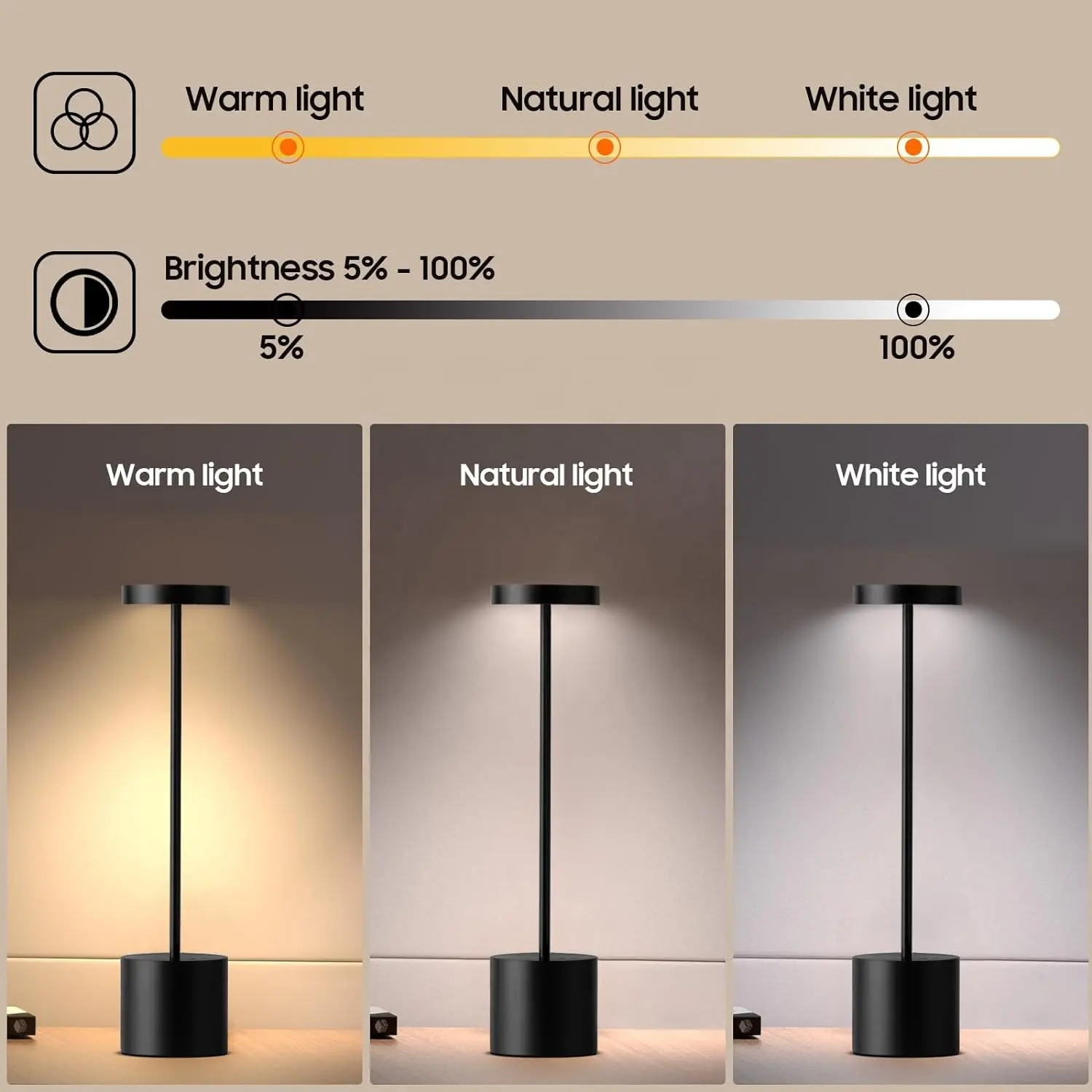 Cilicic LED Metal Bar Table Lamp Adjustable Lighting Sleek Metal Body ...