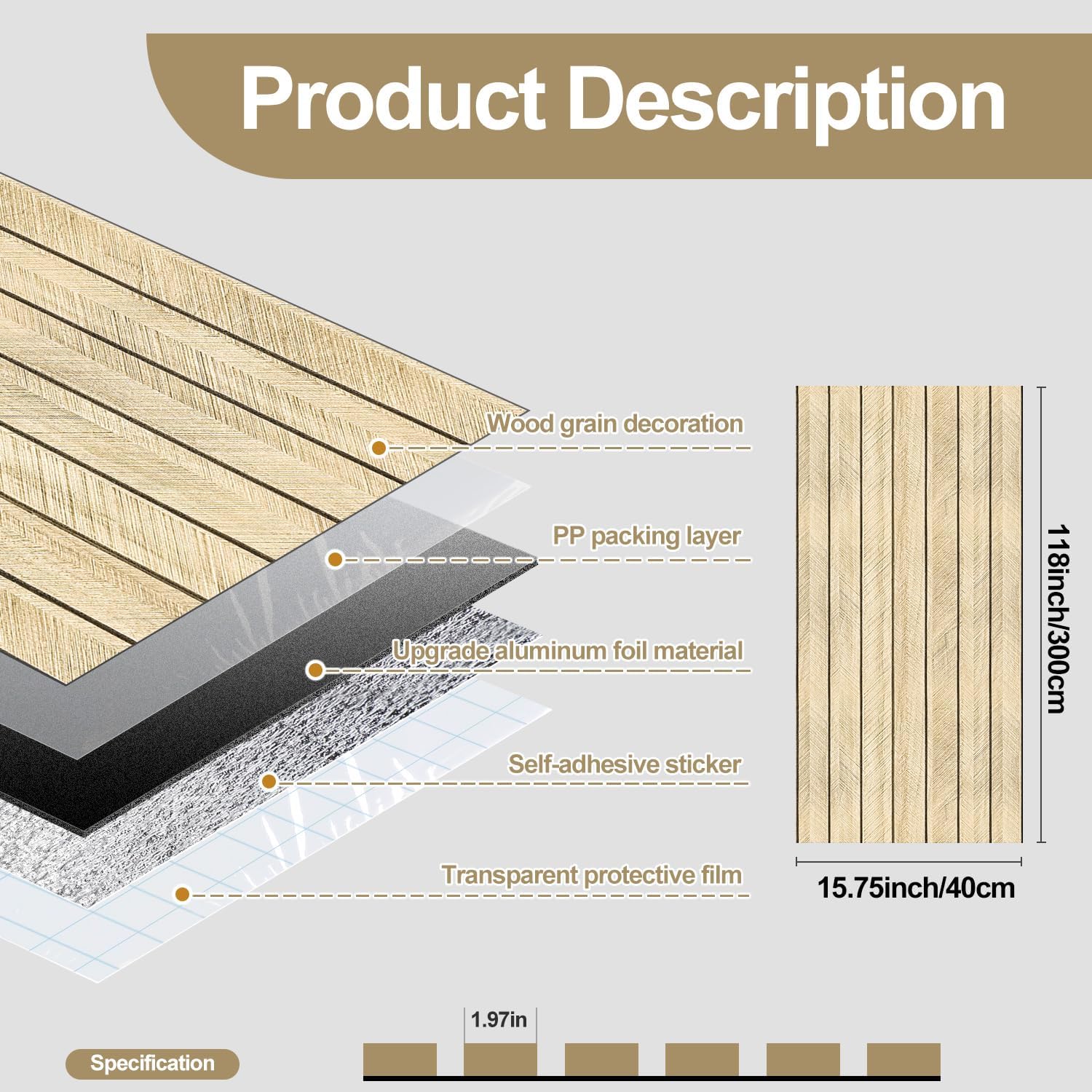 Jacksun Wall Panel Wall sticker PVC 300x60CM Self Adhesive Waterproof ...