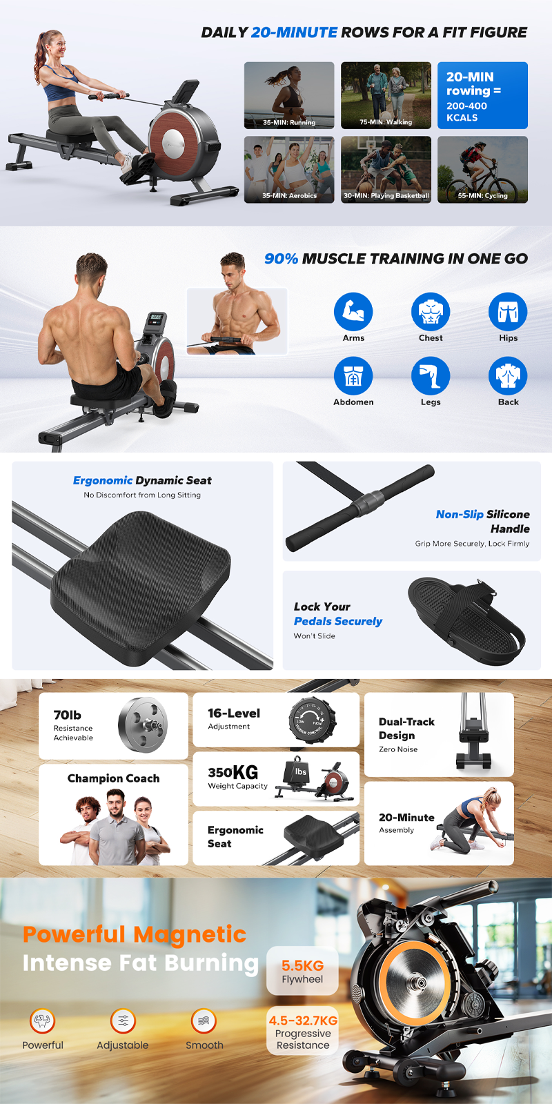 Rowing machine Home fitness training equipment Hydraulic folding double ...