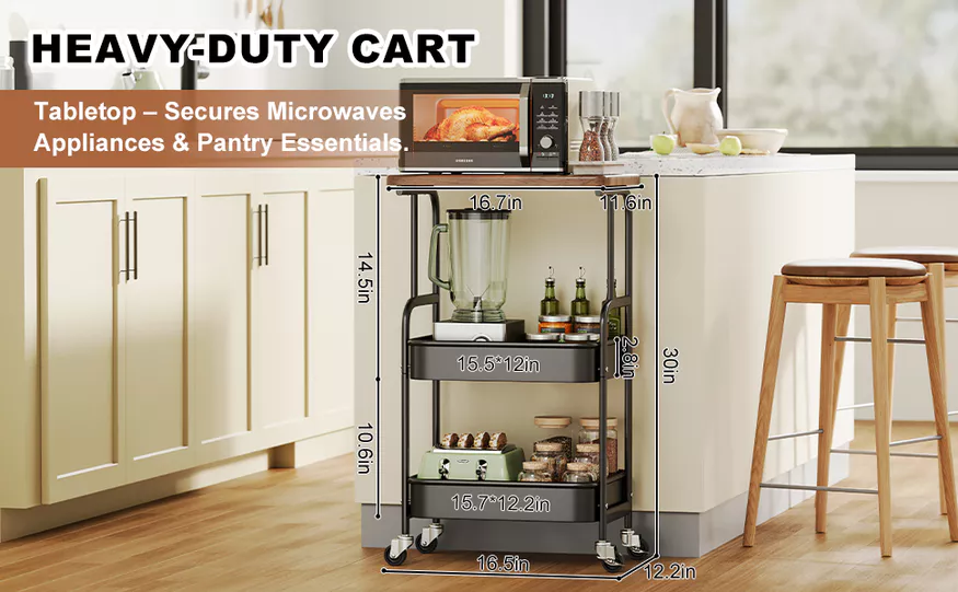 FLYING Trolley Cart Organizer Storage Rack Stainless Steel With Rolling ...