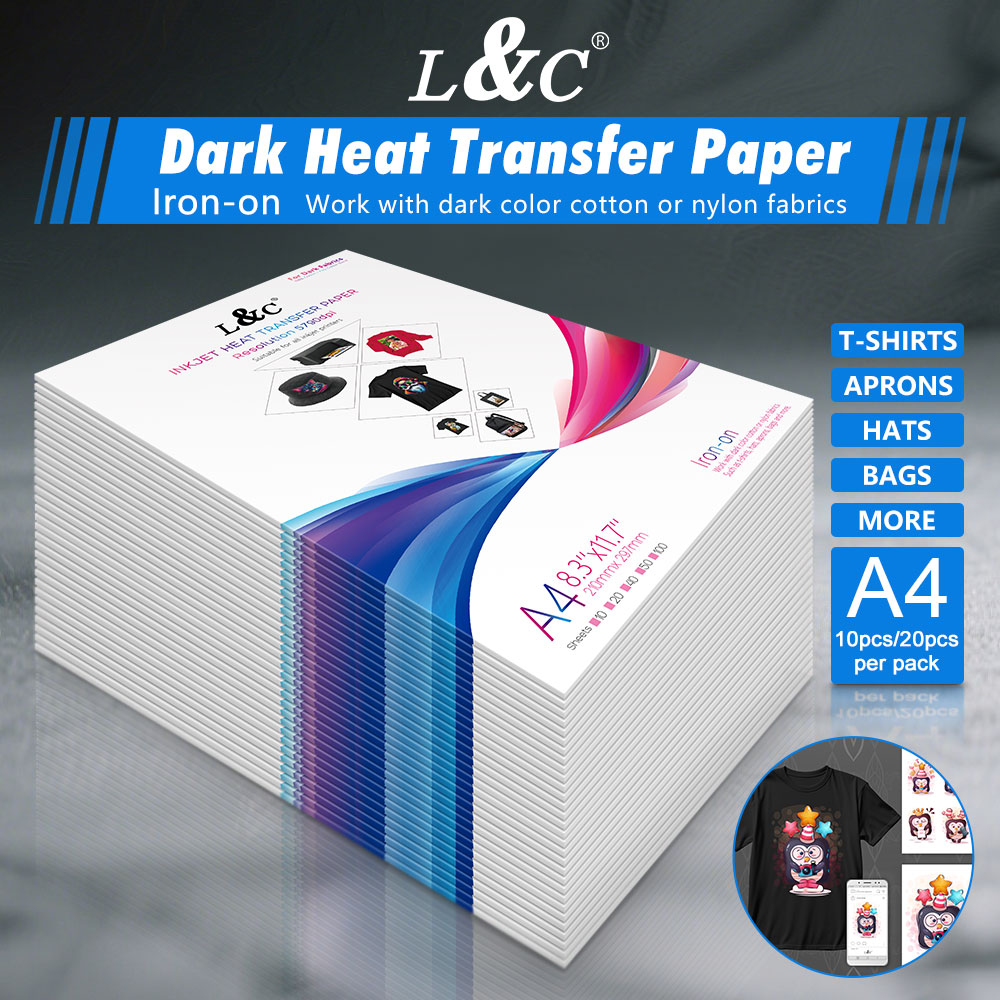 L&C Inkjet Heat Transfer Paper Suitable A4 For Dark Fabrics Compatible ...