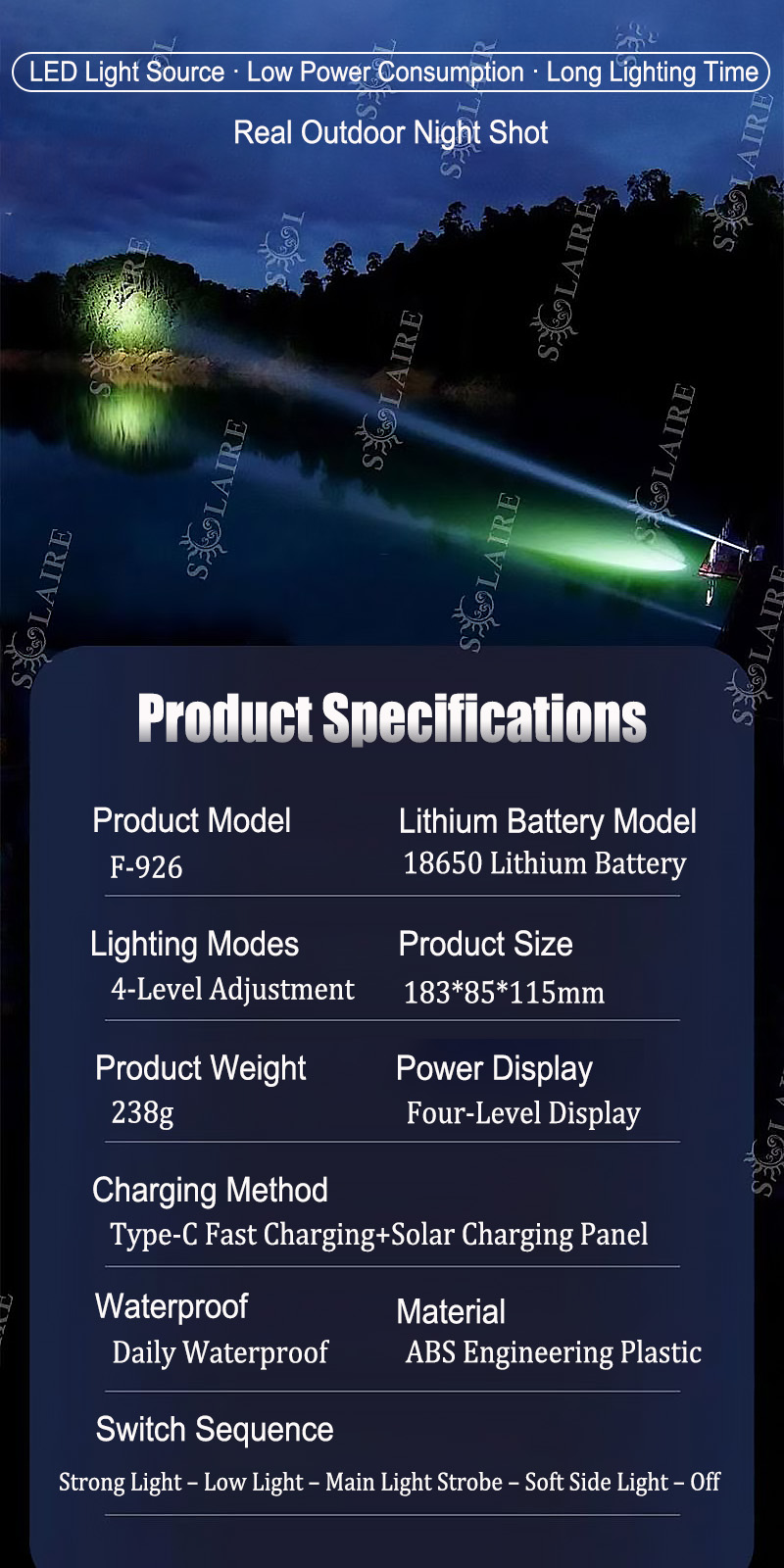 【3500m irradiation distance】flashlight 10000mAh Waterproof Solar ...