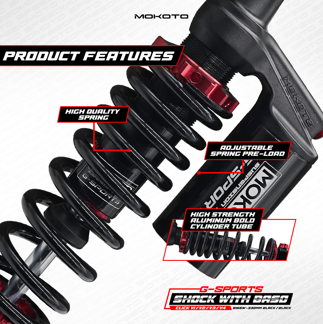 MOKOTO HONDA CLICK V1 V2 V3 REAR SHOCK ABSORBER WITH BASO 330MM GOLD ...