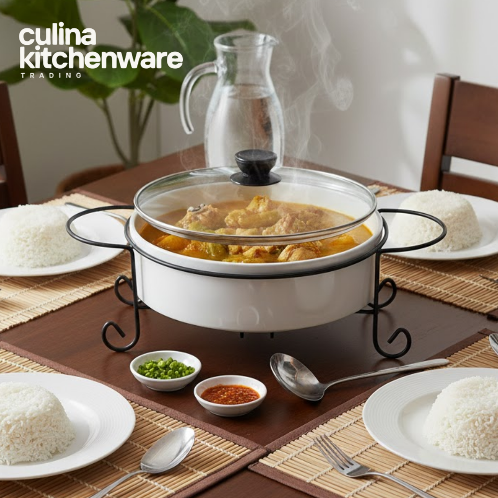 Buffet Server Casserole Set 1.5L – White Round Ceramic Serving Dish ...