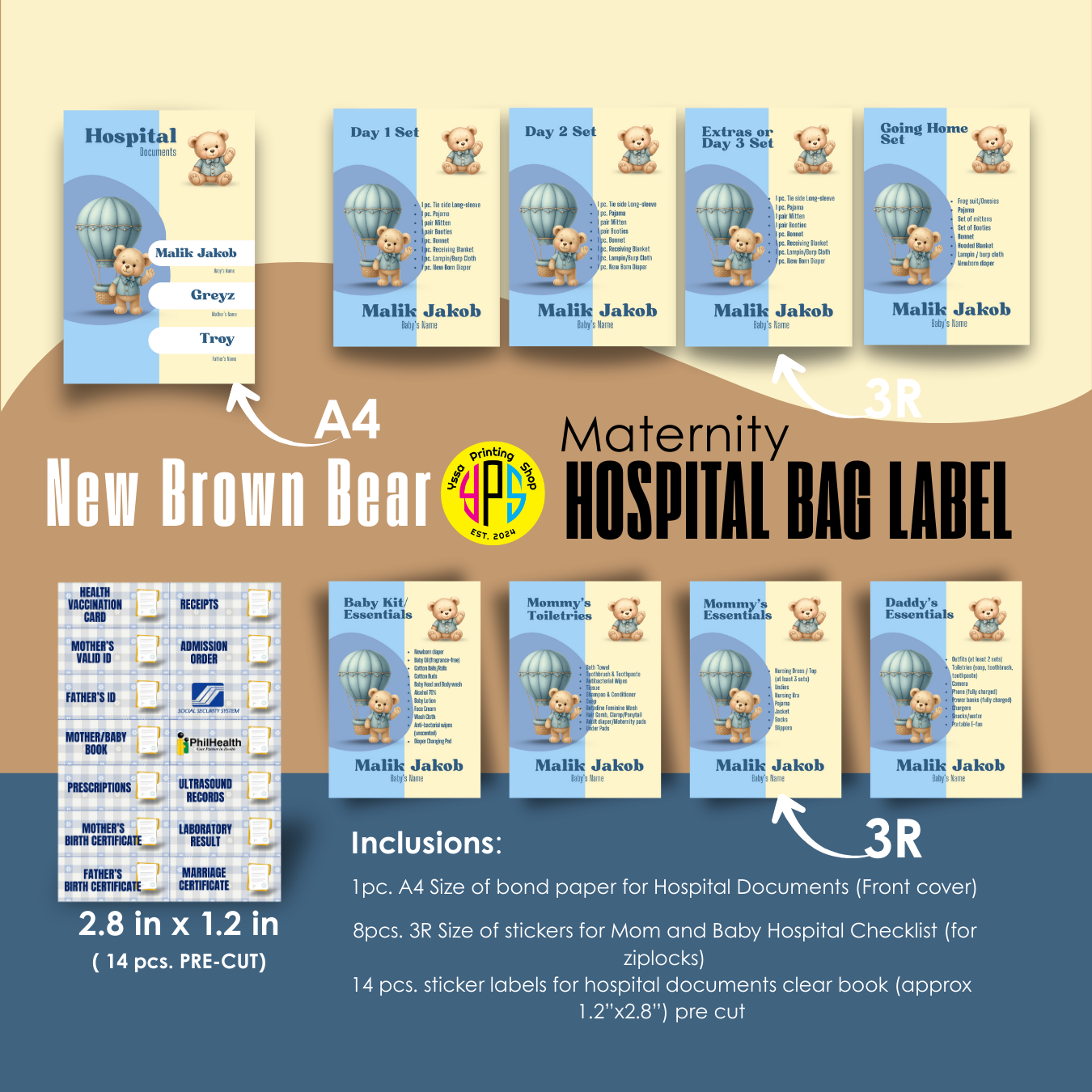 PERSONALIZED CHECKLIST BABY& MOMMY HOSPITAL BAG STICKER LABELS (FOR ...