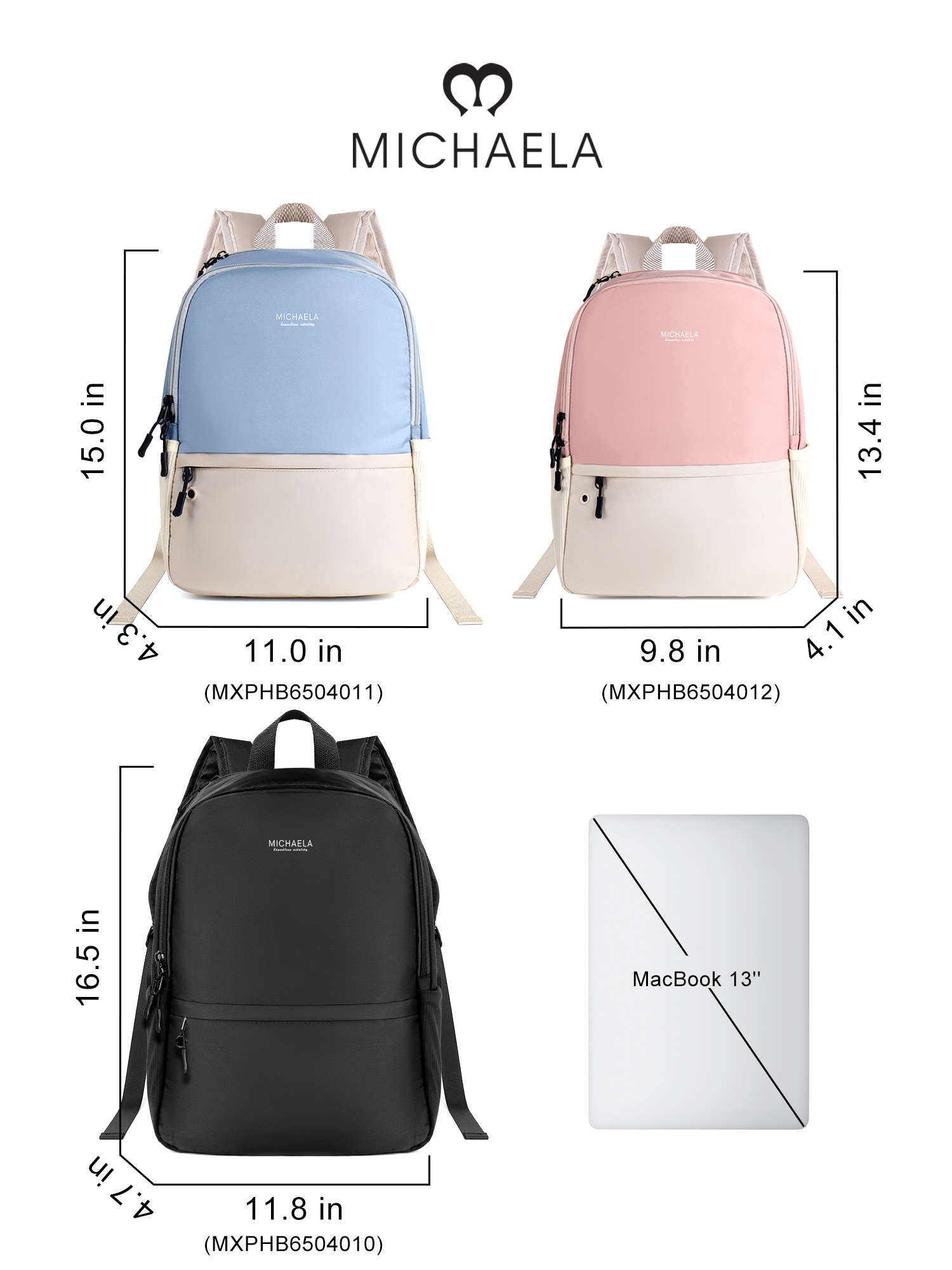 MICHAELA Chic Two-Tone Backpack Anti-Stain Roomy Padded Laptop Bag for ...